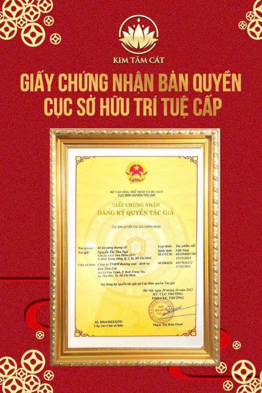 Giấy chứng nhận bản quyền Cục Sở hữu trí tuệ - Kim Tâm Cát