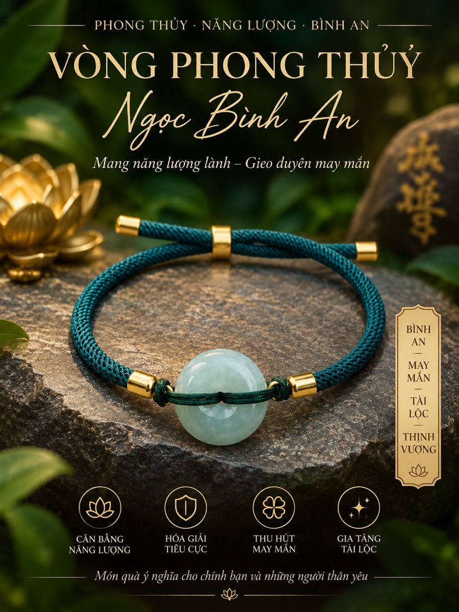 Vòng Phong Thuỷ Ngọc Bình An tặng kèm Thất Bảo Minh Châu